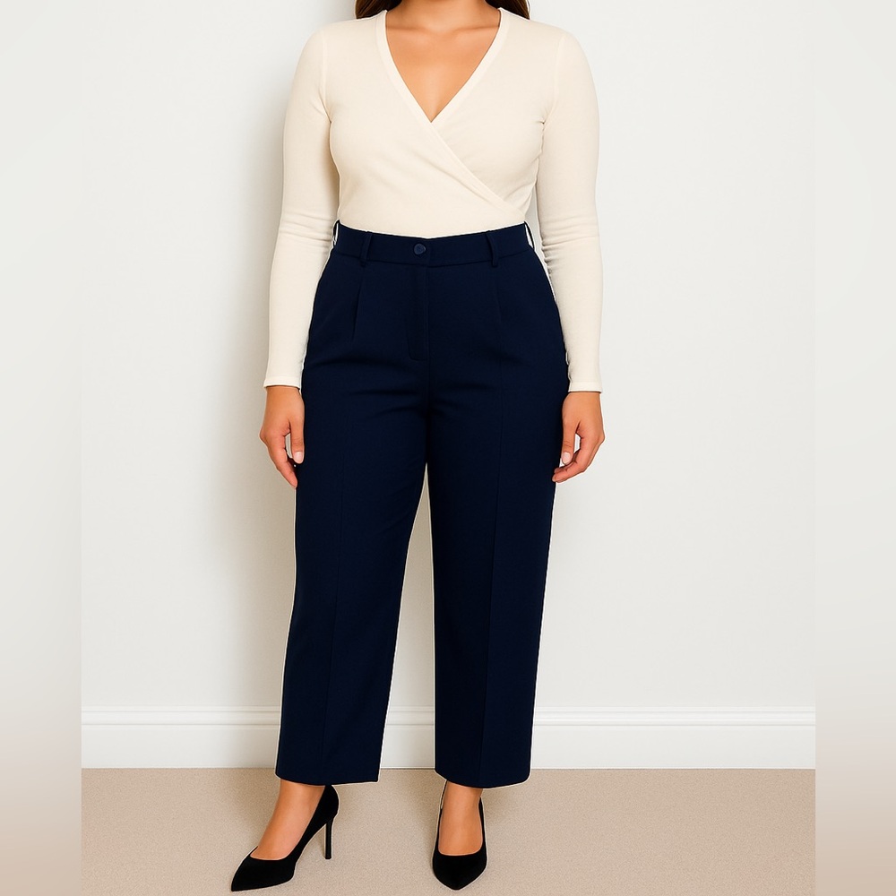 Fundamental Things Vintage Navy Pleated High Rise Trousers - Size 18